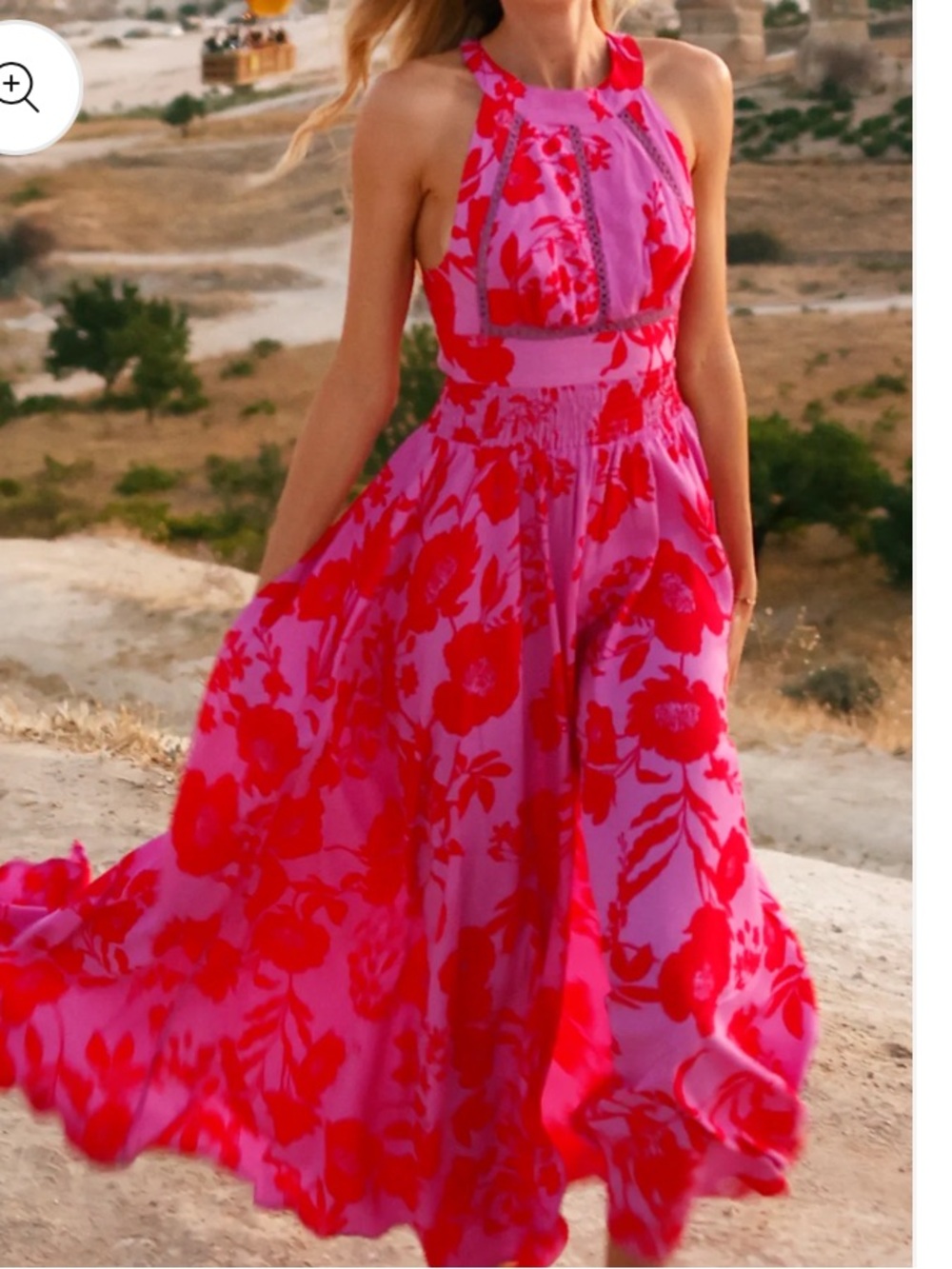 Floral Halter Maxi Dress in Pink and Red